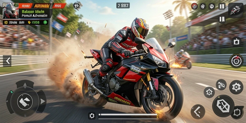 Tampilan gameplay seru dalam balapan motor.