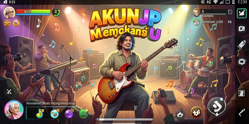 Screenshot gameplay AKUNJP yang menunjukkan momen seru bermain musik.