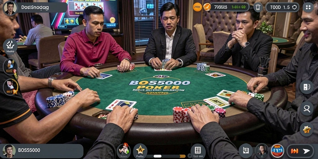 Screenshots gameplay BOS5000 menampilkan suasana poker yang seru.