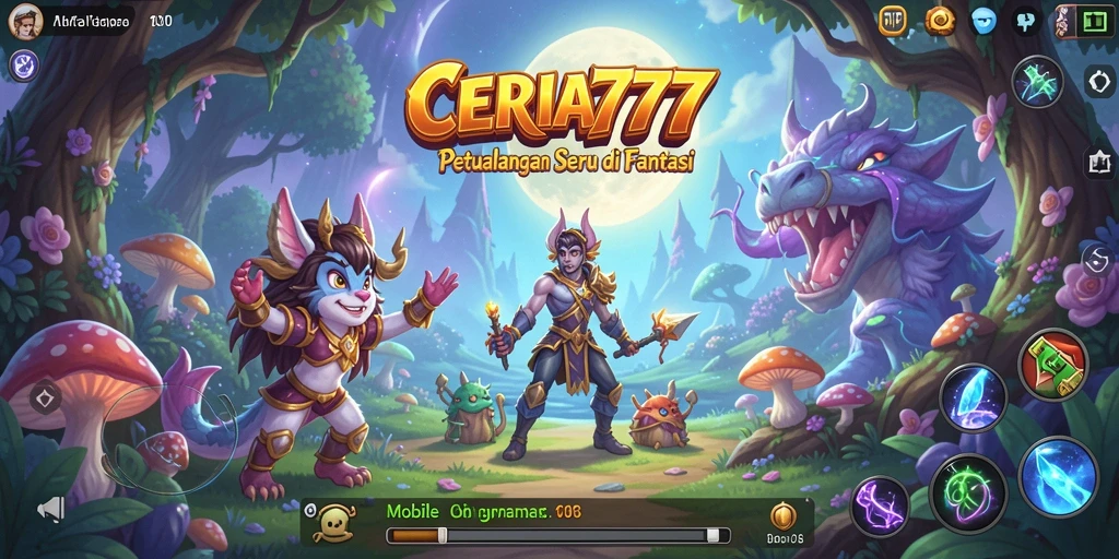 Tangkapan layar utama CERIA777 menampilkan aksi pertarungan RPG yang mendebarkan.