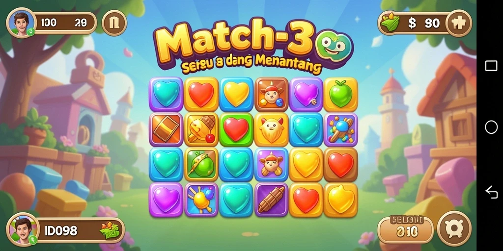 Tampilan gameplay <strong>ID098</strong> dengan objek colorful dan kombinasi seru.