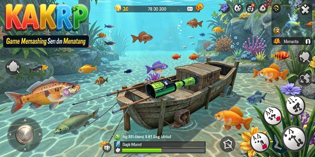 Tampilan gameplay KAKRP dengan aksi memancing yang mendebarkan.