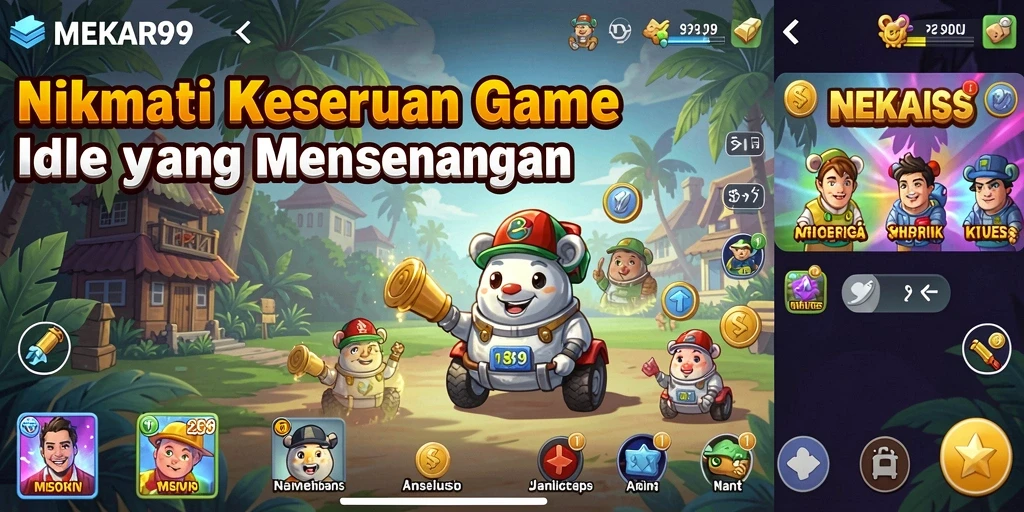 Tampilan gameplay menarik dari MEKAR99 dengan berbagai fitur Idle.