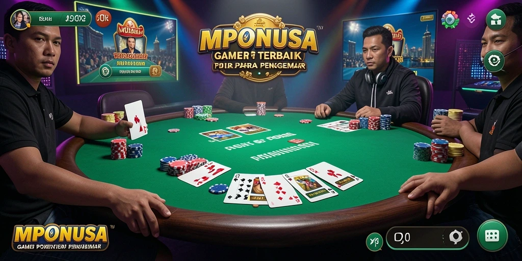Screenshot utama MPONUSA menampilkan momen seru permainan Poker.