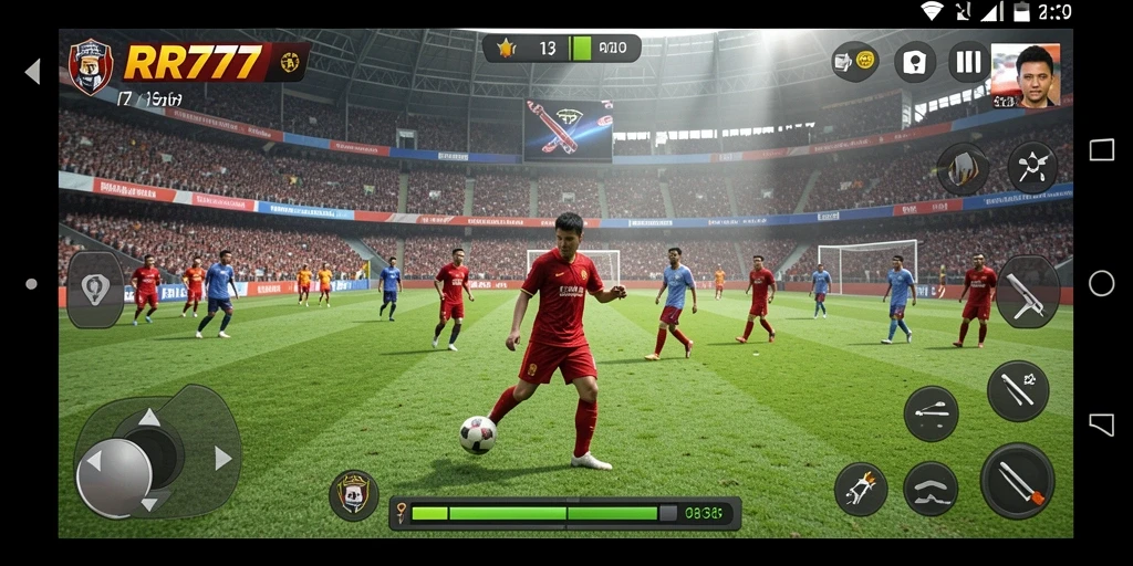 Tangkapan layar utama RR777 menampilkan aksi seru dalam pertandingan sepak bola.