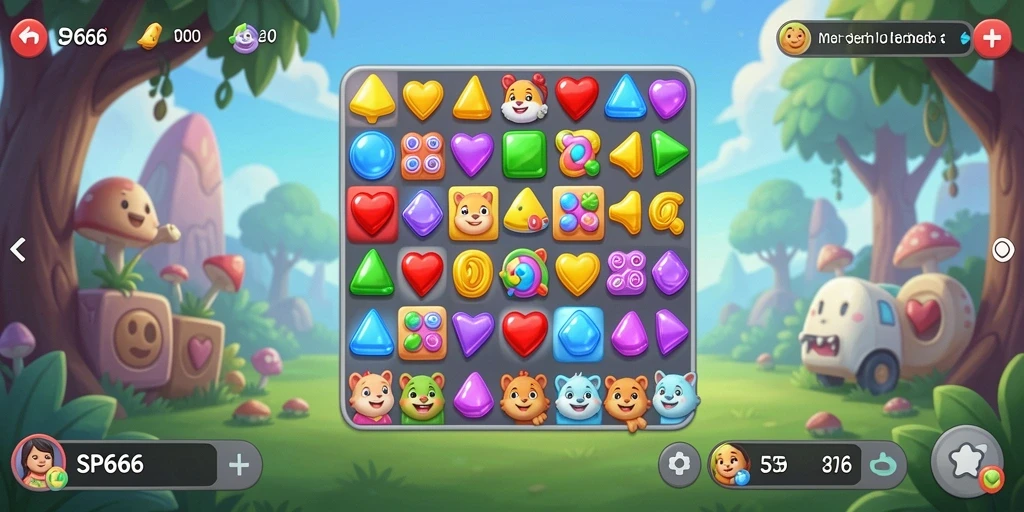 Tampilan gameplay SP666 dengan aksi mencocokkan permata yang seru.