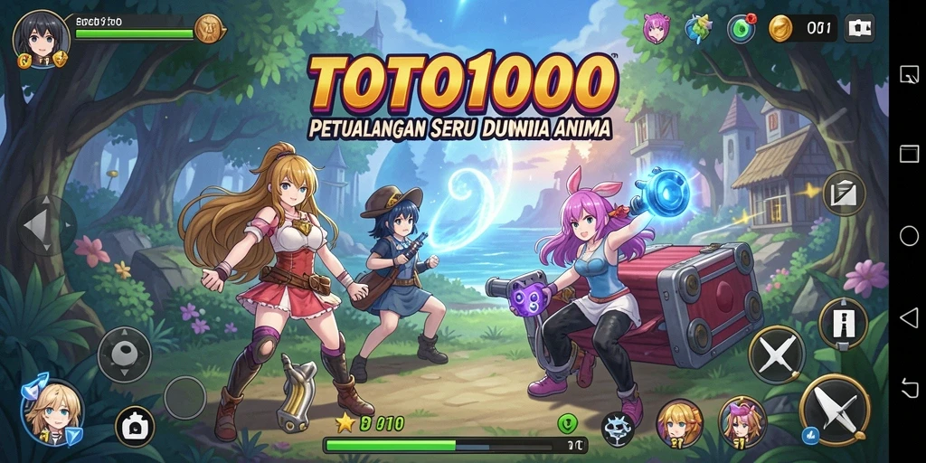 Screenshot utama TOTO1000 menampilkan aksi seru di dunia anime.
