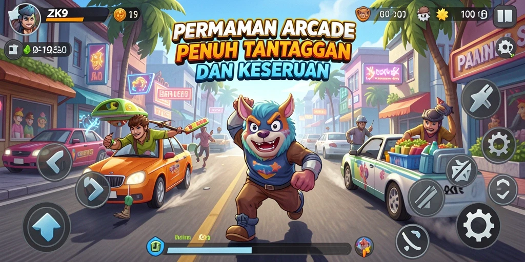 Tampilan gameplay ZK9 yang seru dan mendebarkan dalam genre Arcade.
