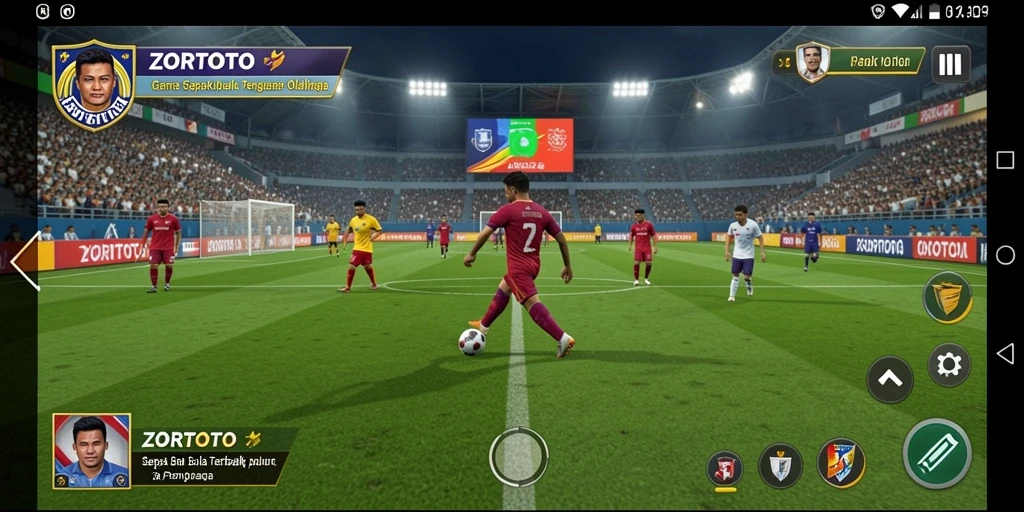 Gameplay seru dalam ZORTOTO yang menampilkan aksi sepak bola.